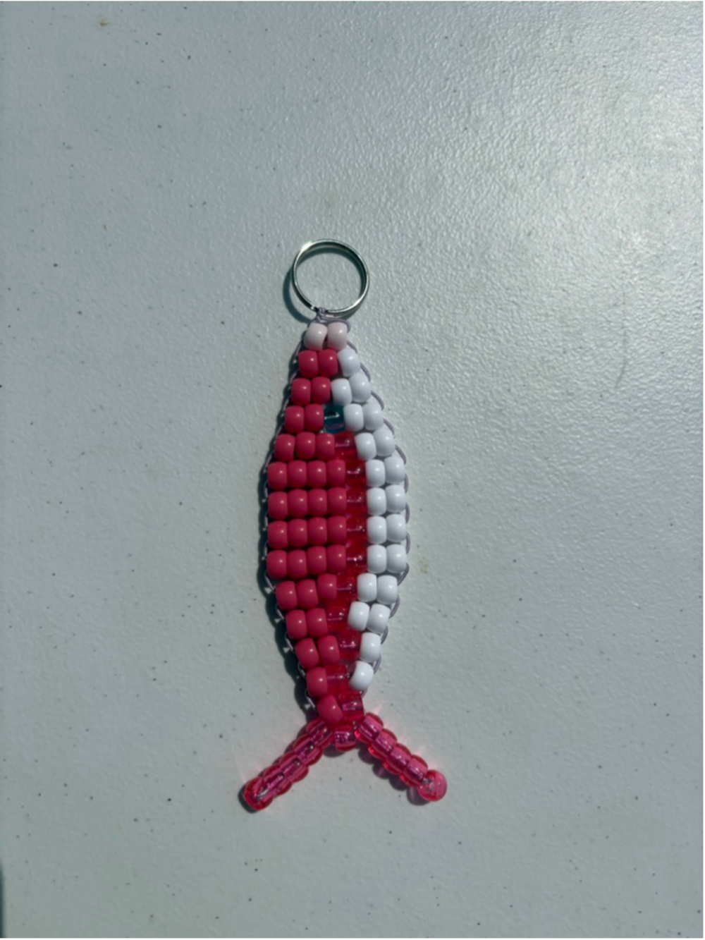 Pony Bead Fish Keychain One Size Pink White